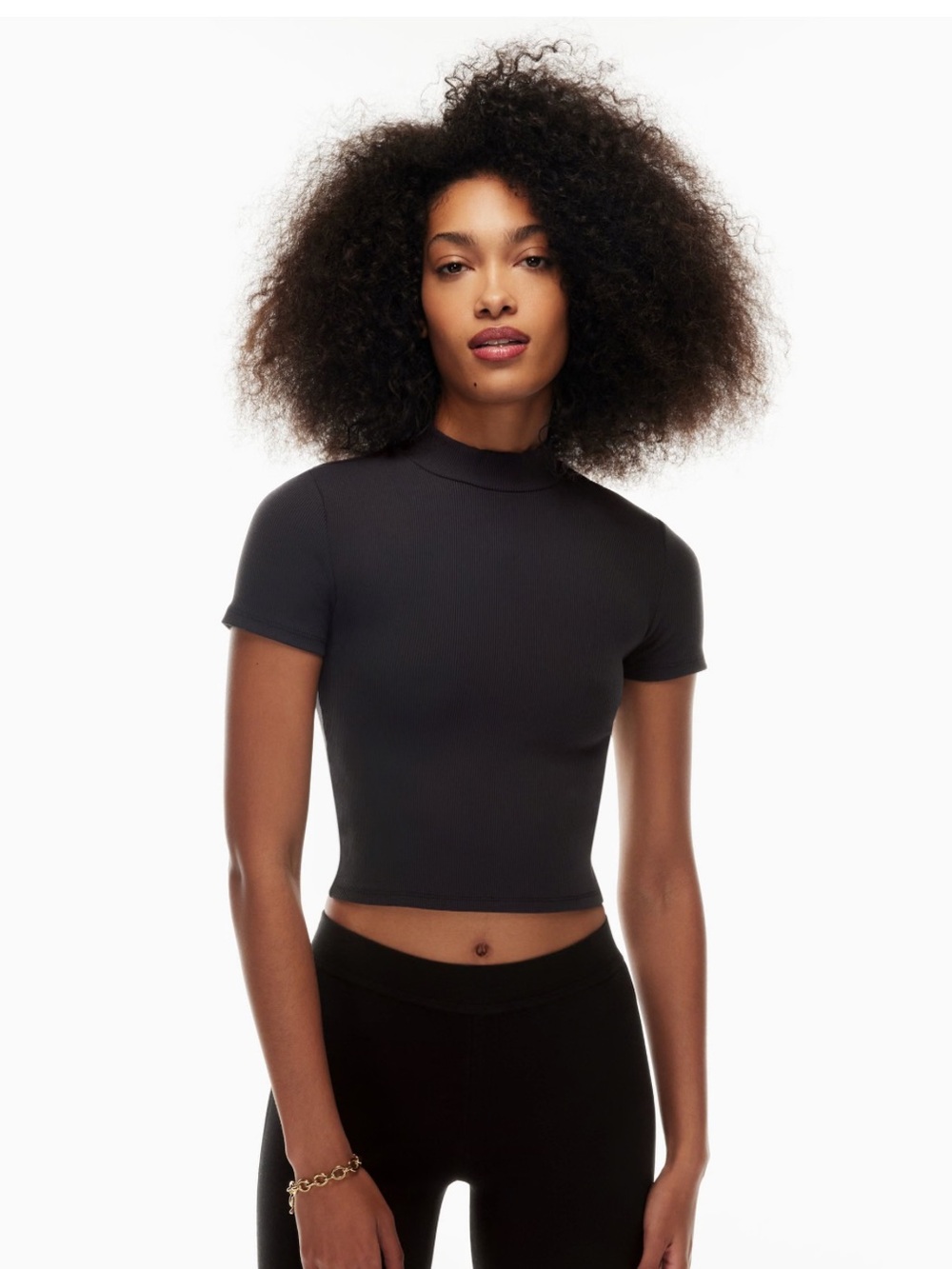 Aritzia Babaton Formarib Mockneck Crop Top - Black
